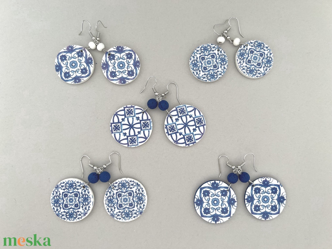 Azori azulejo No.5 fülbevaló - ékszer - fülbevaló - lógós kerek fülbevaló - Meska.hu Azori azulejo No.5 fülbevaló - ékszer - fülbevaló - lógós kerek fülbevaló - Meska.hu