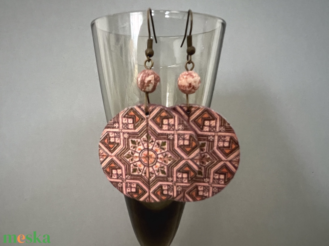 Korallos azulejo No.5 fülbevaló - ékszer - fülbevaló - lógós kerek fülbevaló - Meska.hu