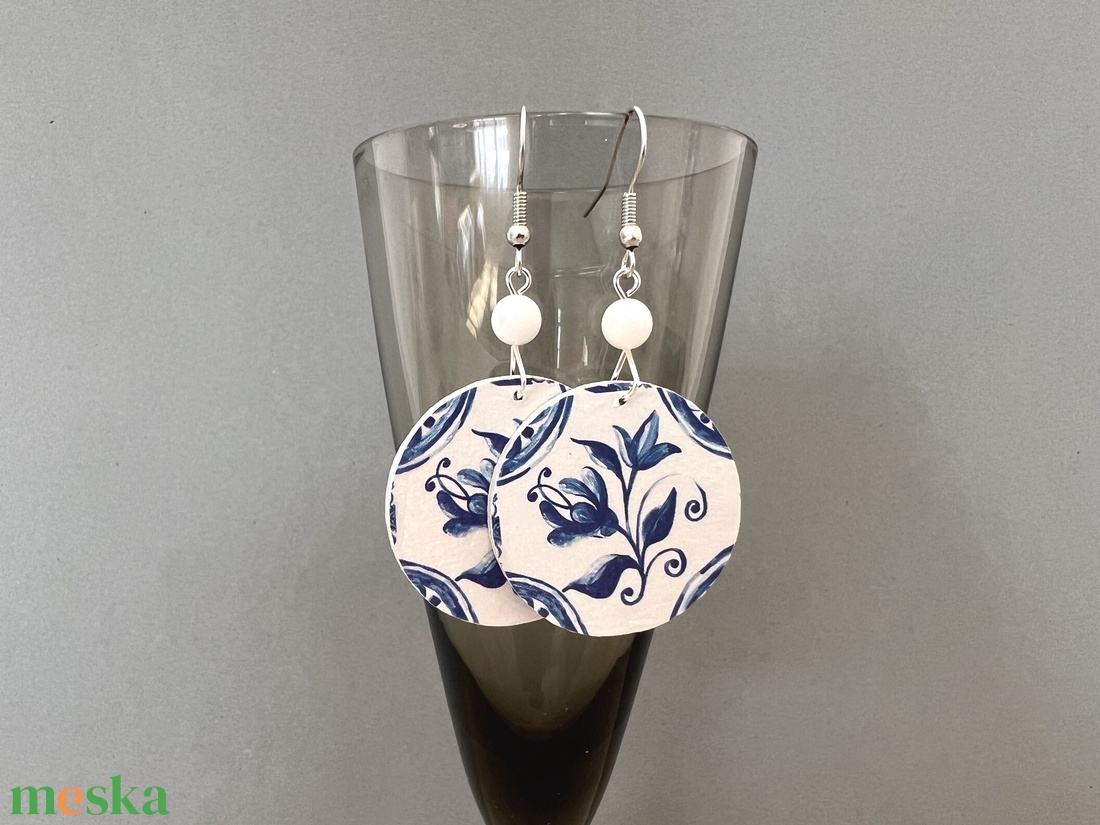 Azori azulejo No.4 fülbevaló - ékszer - fülbevaló - lógós kerek fülbevaló - Meska.hu