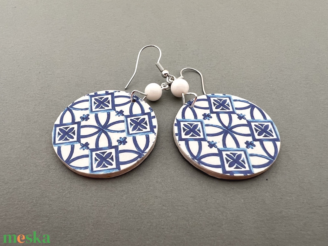 Azori azulejo No.5 fülbevaló - ékszer - fülbevaló - lógós kerek fülbevaló - Meska.hu