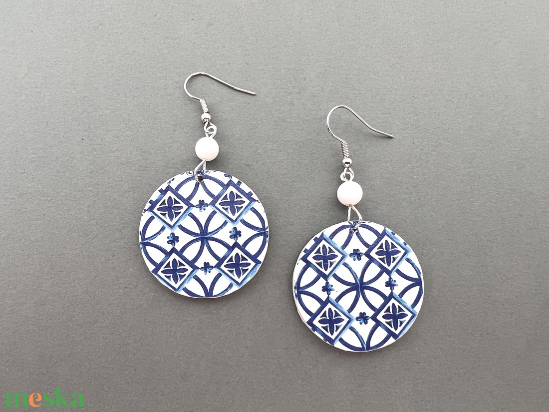 Azori azulejo No.5 fülbevaló - ékszer - fülbevaló - lógós kerek fülbevaló - Meska.hu