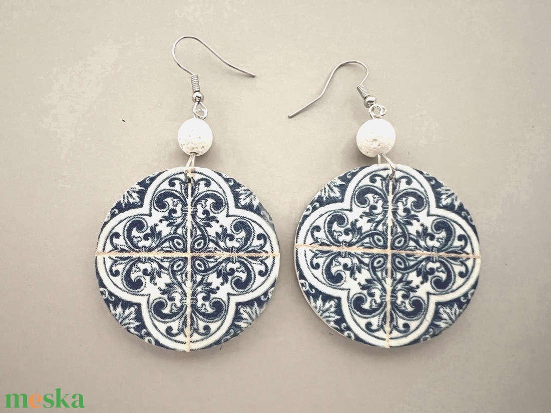 Azulejo No.4 fülbevaló - ékszer - fülbevaló - lógós kerek fülbevaló - Meska.hu