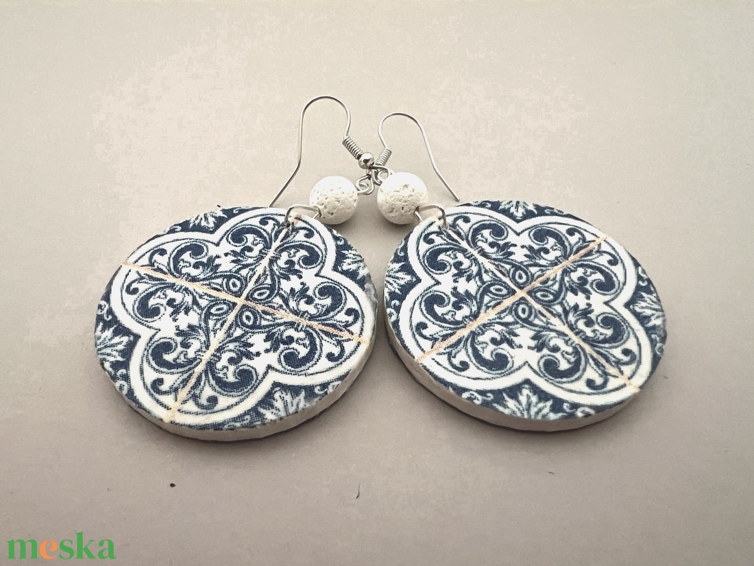Azulejo No.4 fülbevaló - ékszer - fülbevaló - lógós kerek fülbevaló - Meska.hu