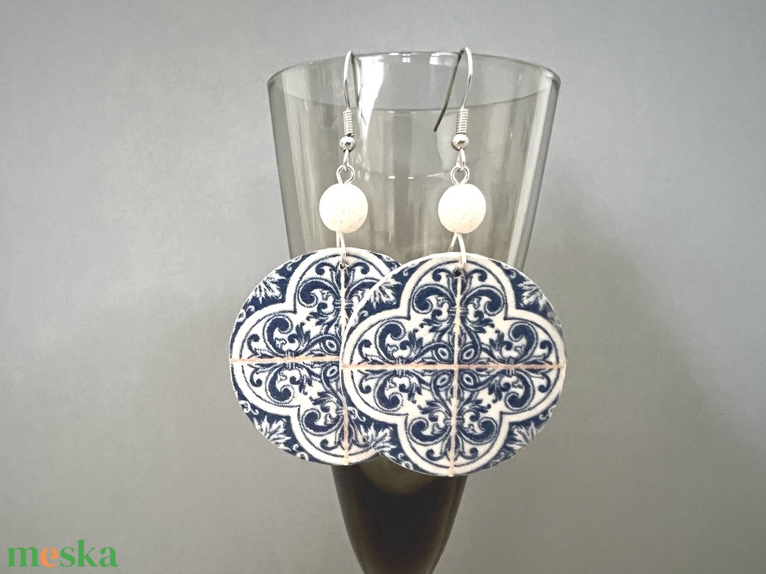 Azulejo No.4 fülbevaló - ékszer - fülbevaló - lógós kerek fülbevaló - Meska.hu