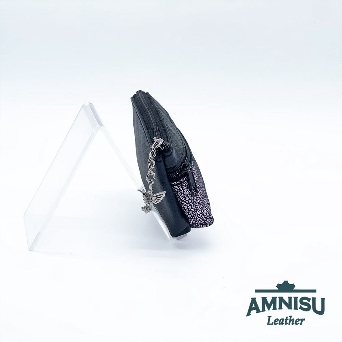 Fekete - metál lila mozaik mintás kettő cipzáras kulcstartó B8028-4028 -  - Meska.hu