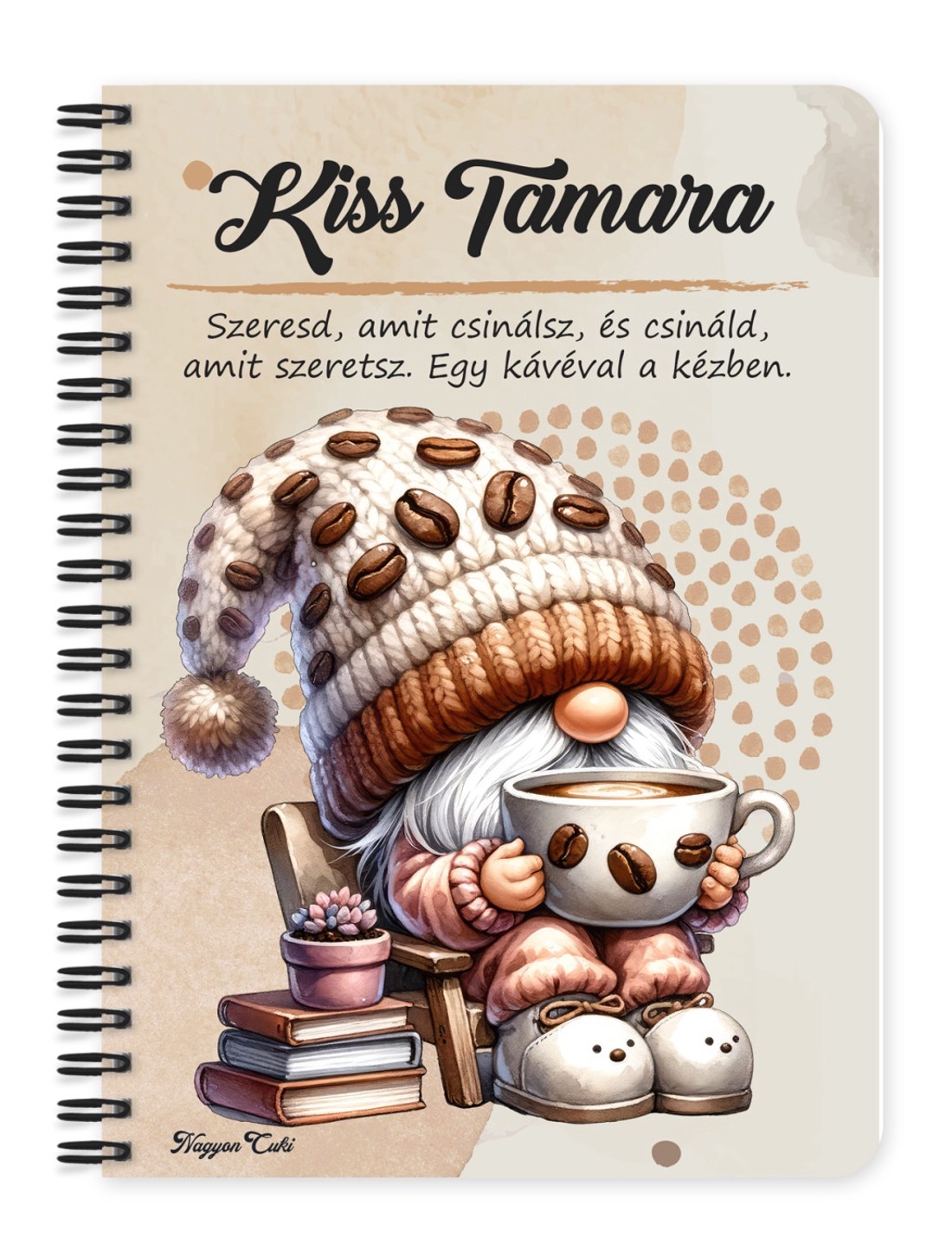 Személyre szabható - Cuki kávés manó könyvvel mintás A6-os füzet - otthon & életmód - papír, írószer - jegyzetfüzet & napló - Meska.hu