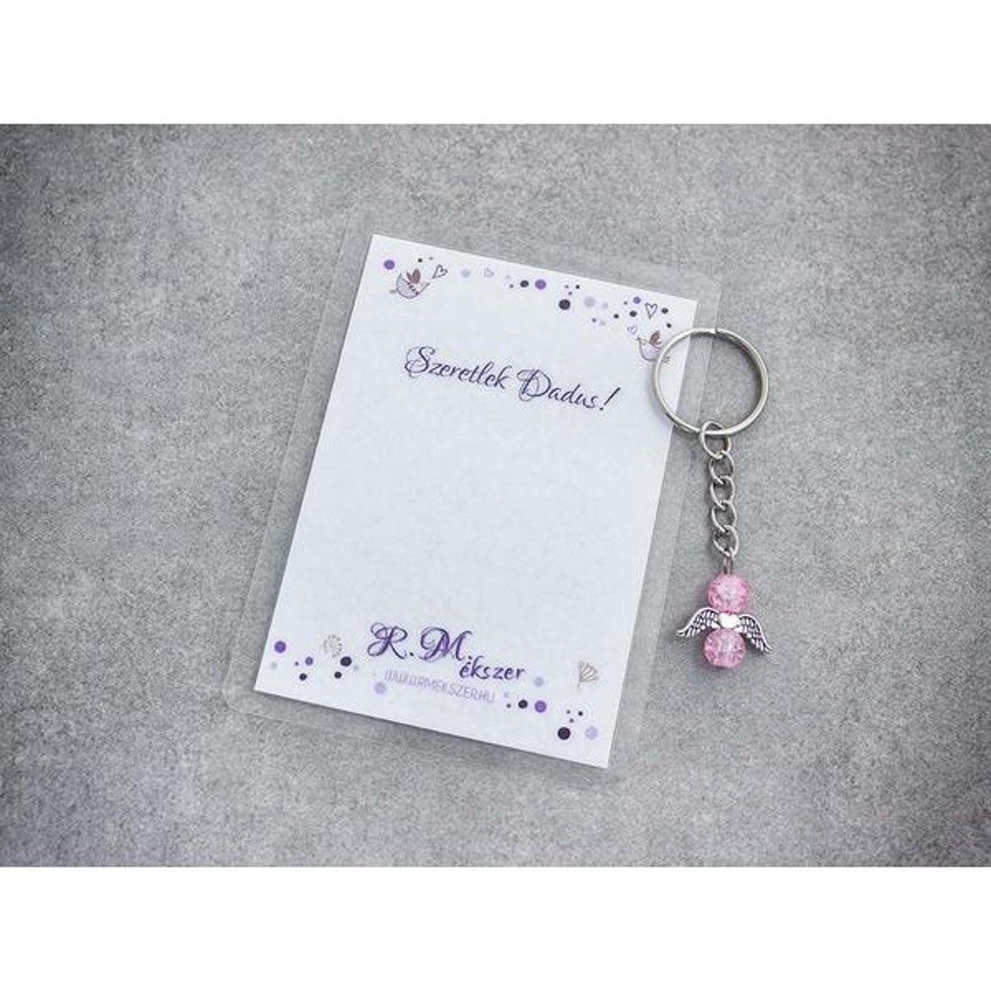 Szeretlek Dadus rózsaszín angyal medálos kulcstartó - táska & tok - kulcstartó & táskadísz - kulcstartó - Meska.hu