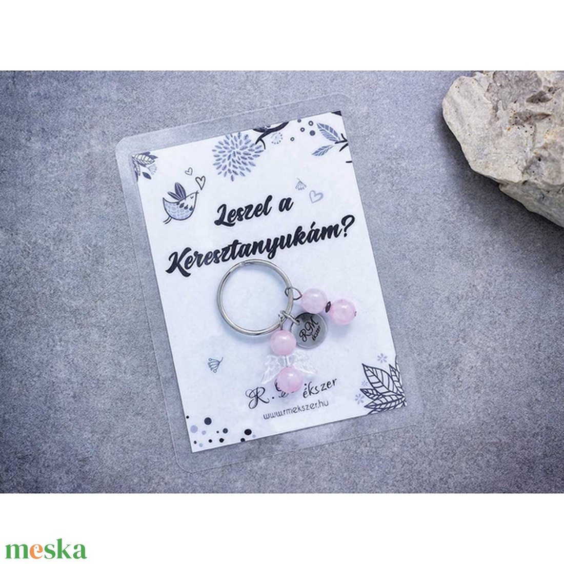 Leszel a Keresztanyukám kulcstartó rózsakvarccal - táska & tok - kulcstartó & táskadísz - kulcstartó - Meska.hu