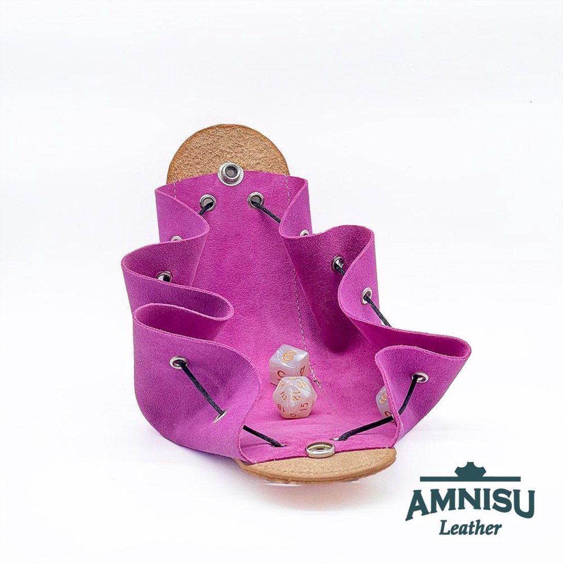 Bézs - pink sárkányszemes bőr 2in1 szütyő és kockatálca - Adriel - játék & sport - szerepjáték - Meska.hu