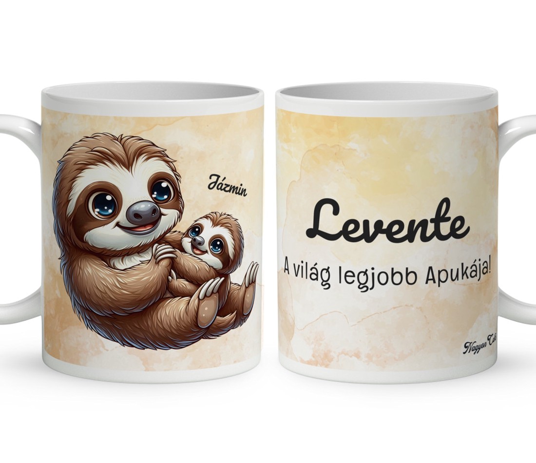 Névvel kérhető - Cuki lajhár Apa és kicsi lajhárja mintás bögre - otthon & életmód - konyhafelszerelés, tálalás - tálalás - bögre & csésze - Meska.hu