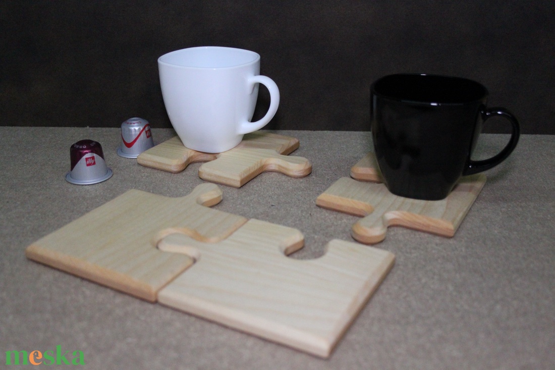 Puzzle edényalátét és poháralátét szett (tömör juharfa) - otthon & életmód - konyhafelszerelés, tálalás - tálalás - tányér- és poháralátét - Meska.hu