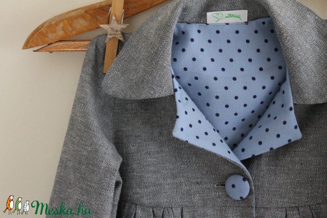 Kabát lányka tavaszi kabát szürke kék pöttyös kabát -  - Meska.hu