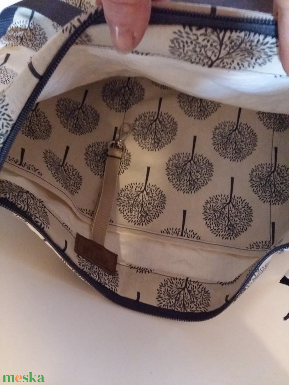 Vászontáska szürke famintás nagyméretű táska, pelenkázó táska -  - Meska.hu