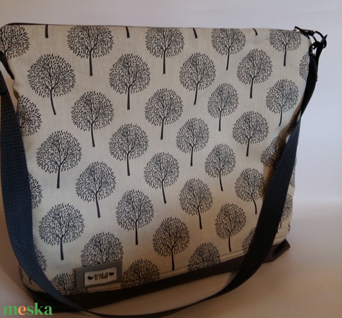 Vászontáska szürke famintás nagyméretű táska, pelenkázó táska -  - Meska.hu