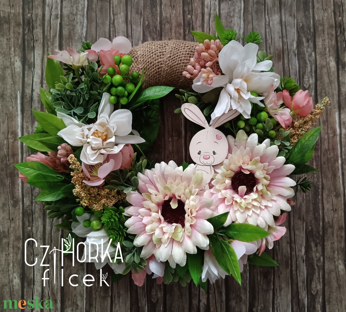 Tavaszi nyuszis kopogtató - otthon & életmód - dekoráció - ajtó- és ablak dekoráció - ajtódísz & kopogtató - Meska.hu