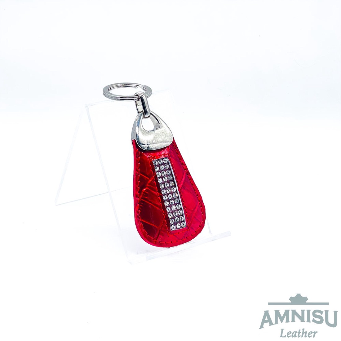 Meggy piros lakk krokkómintás csepp alakú swarovski köves bőr kulcstartó H5023 - táska & tok - kulcstartó & táskadísz - kulcstartó - Meska.hu