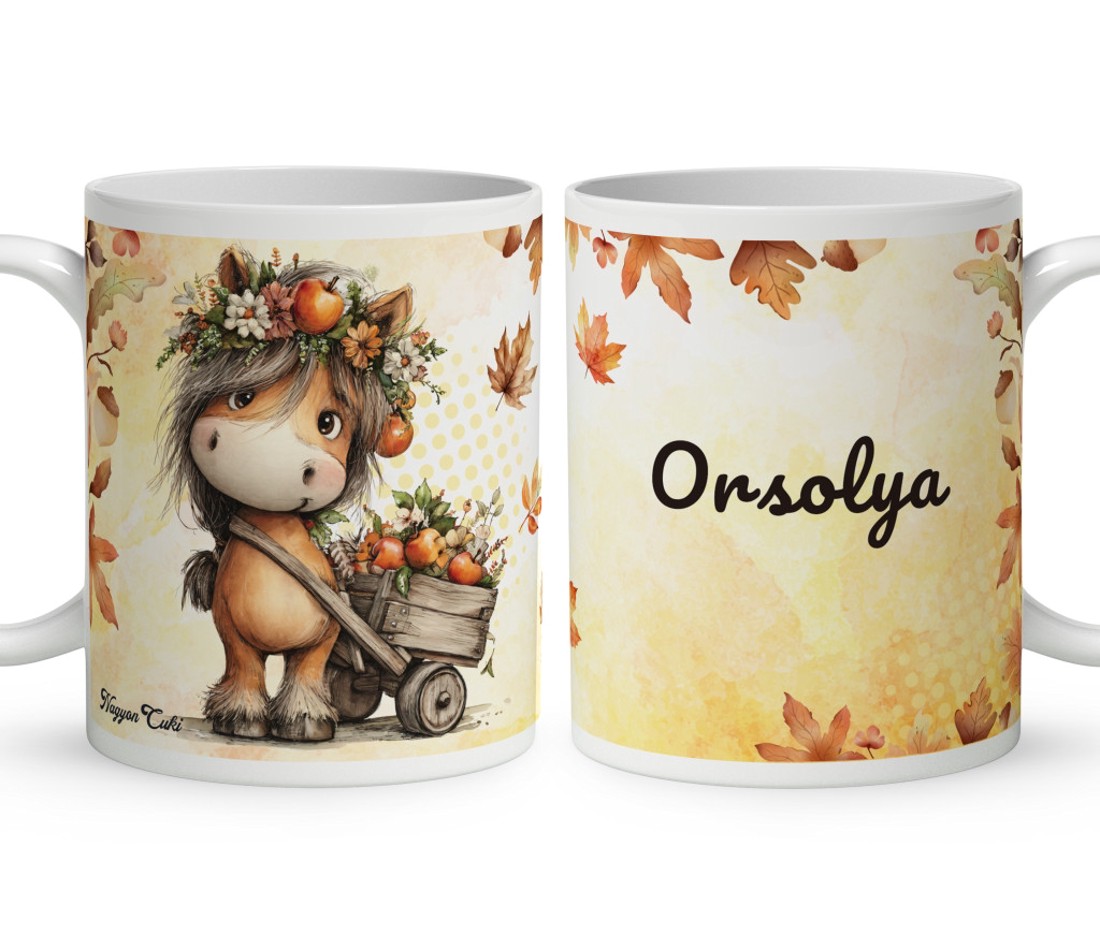 Névvel kérhető - Cuki őszi póni almával mintás bögre - otthon & életmód - konyhafelszerelés, tálalás - tálalás - bögre & csésze - Meska.hu
