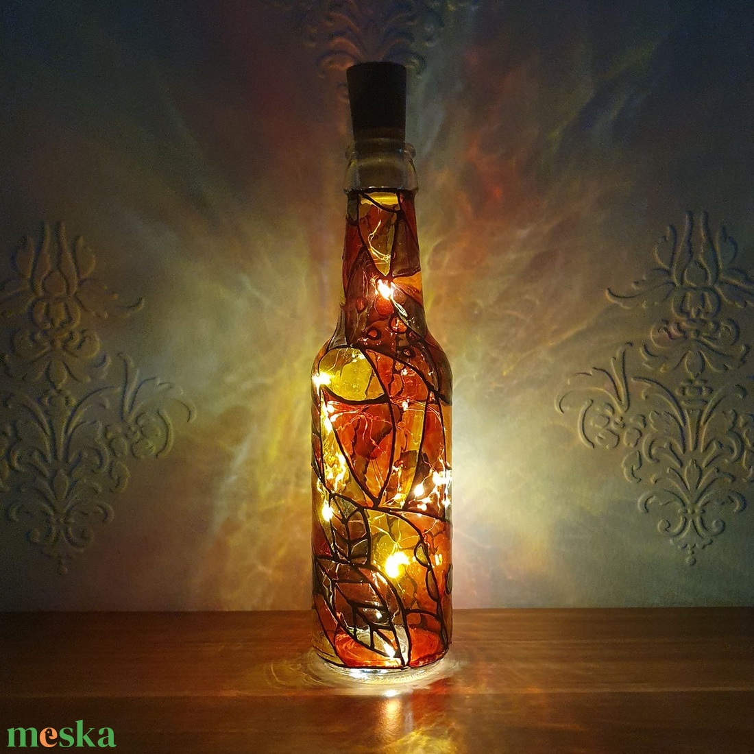 Kézzel festett, egyedi díszüveg LED világítással - otthon & életmód - dekoráció - asztal és polc dekoráció - díszüveg - Meska.hu