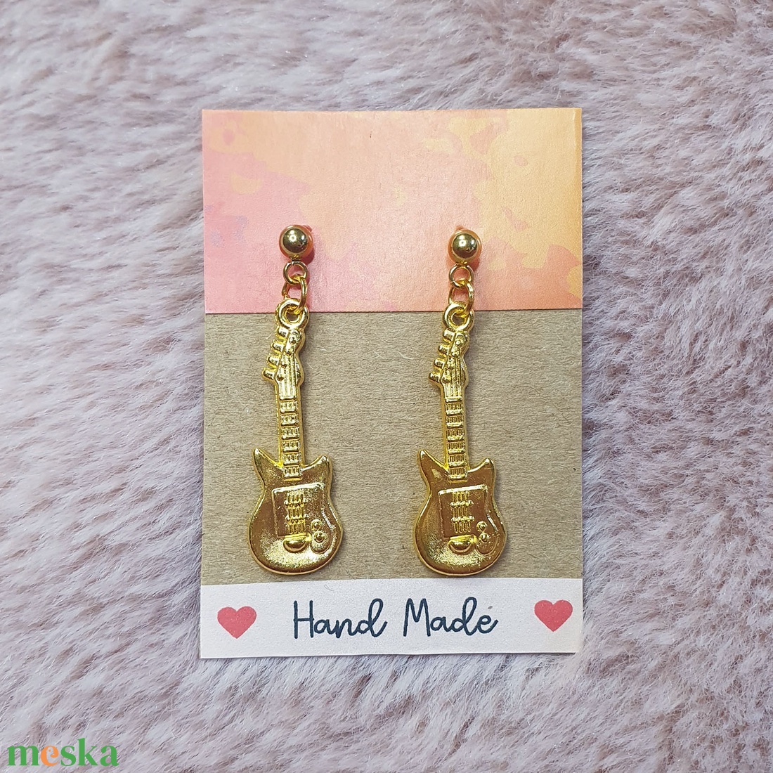Gitár fülbevaló, rozsdamentes acél bedugóval - ékszer - fülbevaló - lógó fülbevaló - Meska.hu