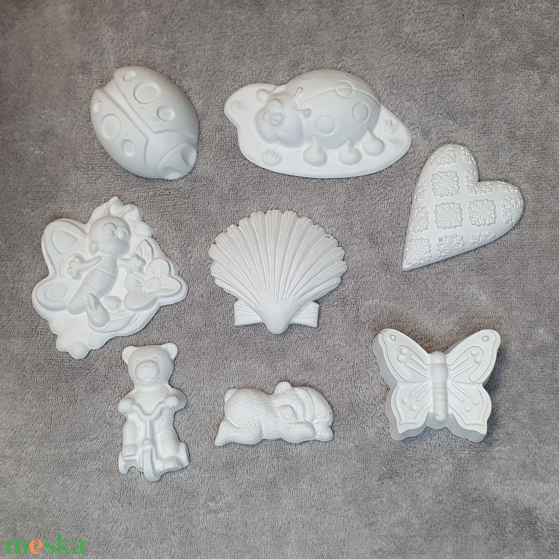 Festhető gipsz figura csomag lányoknak (katica, szív, pillangó, kagyló) - 8db - diy (csináld magad) - egységcsomag - Meska.hu