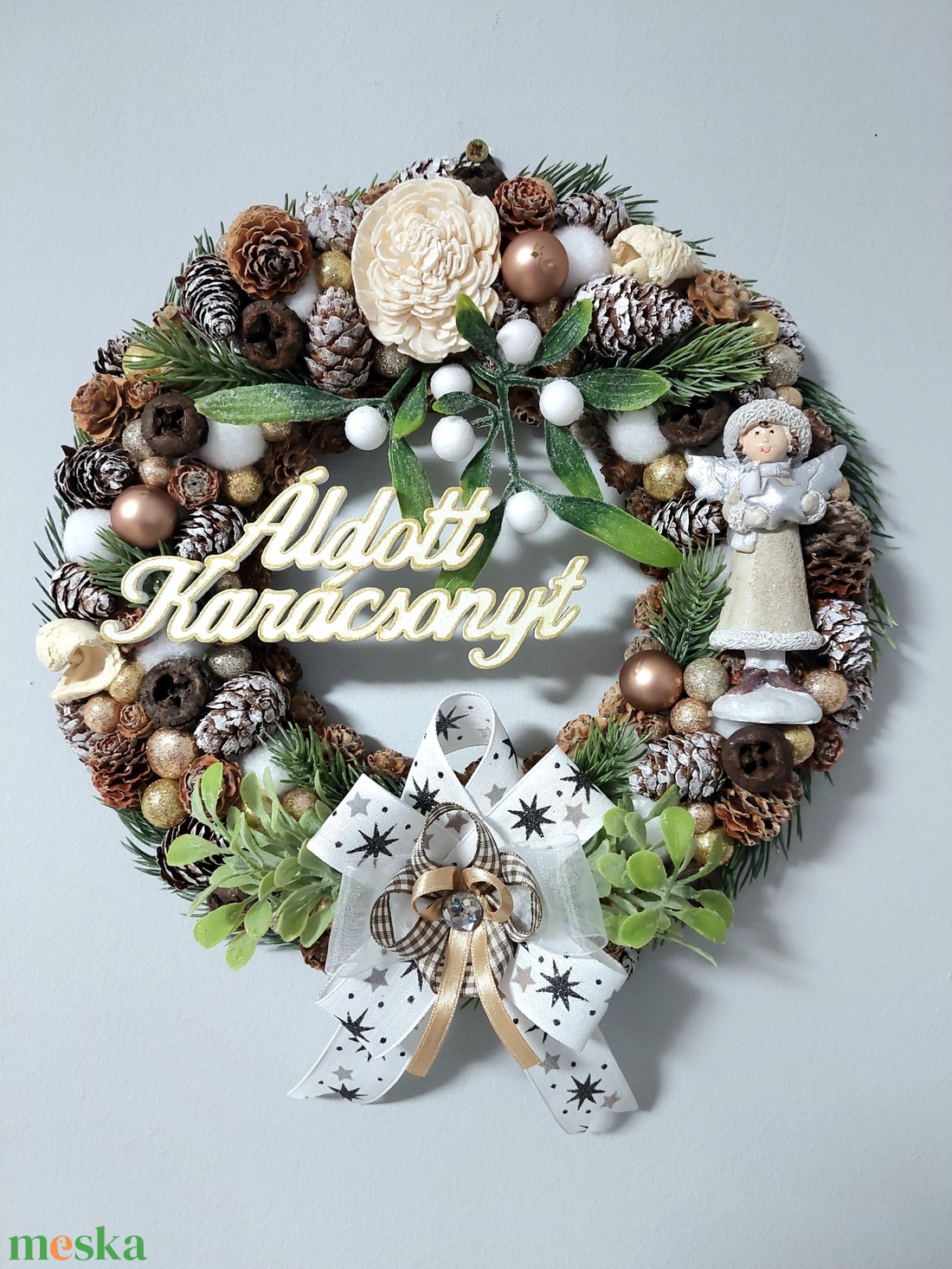 Angyalkás karácsonyi ajtódísz - karácsony - karácsonyi lakásdekoráció - karácsonyi ajtódíszek - Meska.hu