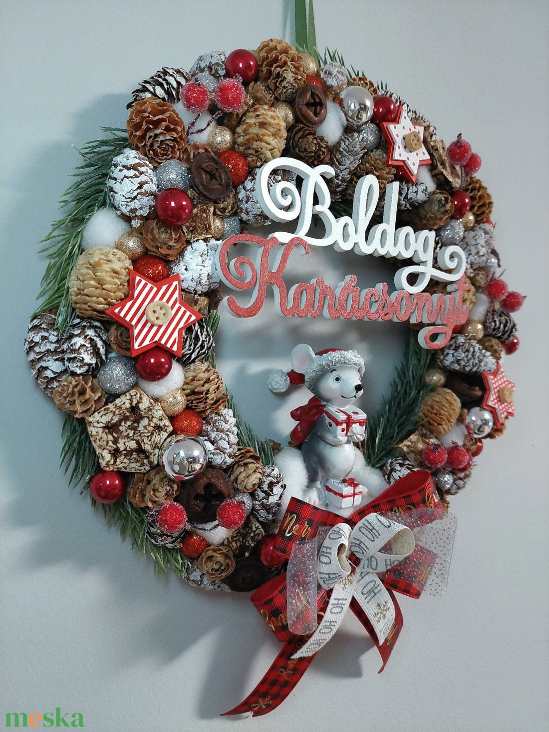 Egérke ajándékokkal - karácsony - adventi díszek - adventi ajtódísz - Meska.hu