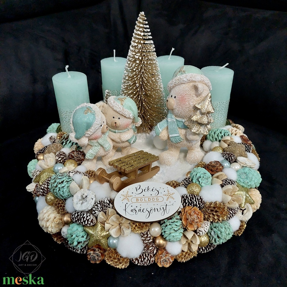 Mackók karácsonya - karácsony - adventi díszek - adventi asztaldísz - Meska.hu