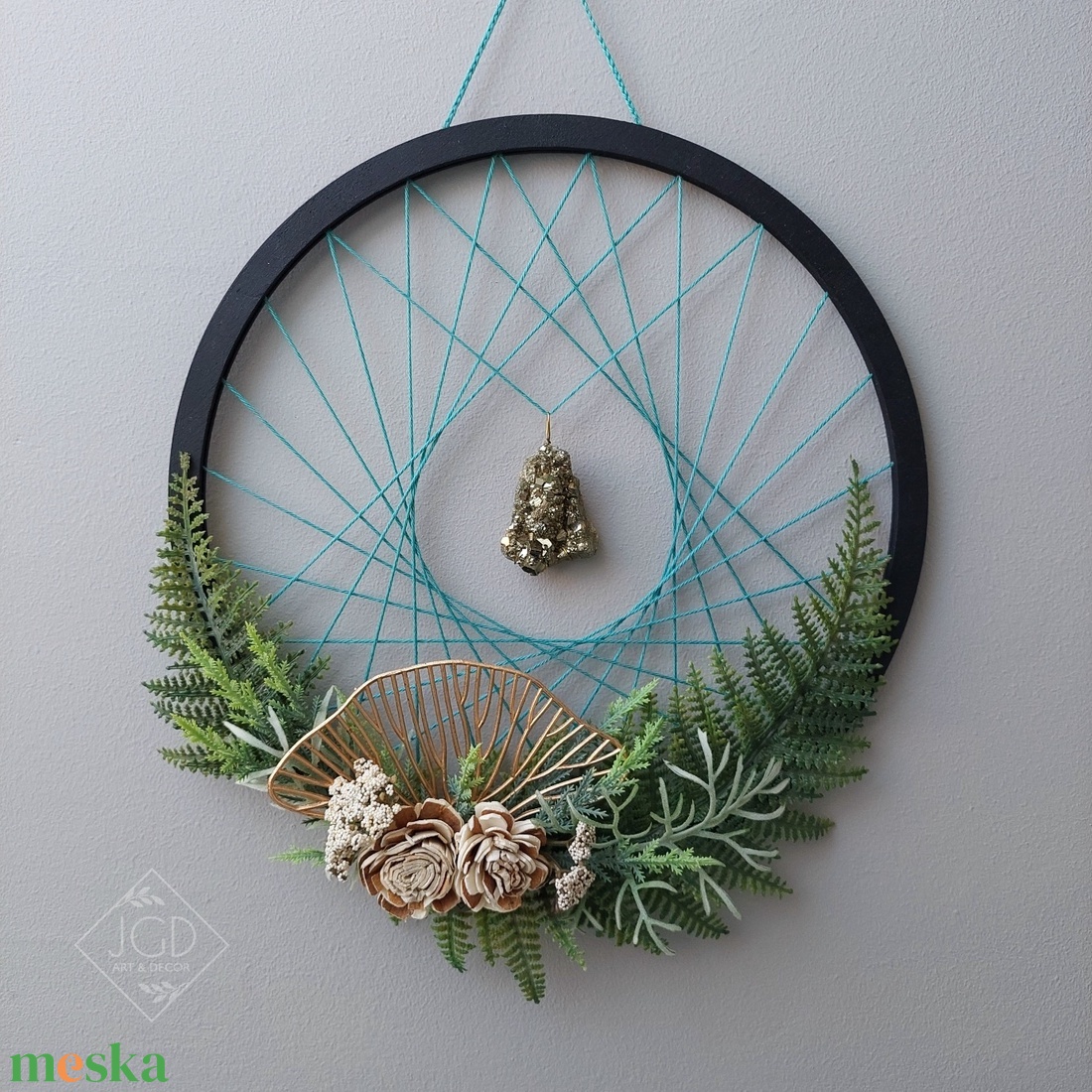 Páfrányos fali dekor pirittel - otthon & életmód - dekoráció - fali és függő dekoráció - falra akasztható dekor - Meska.hu