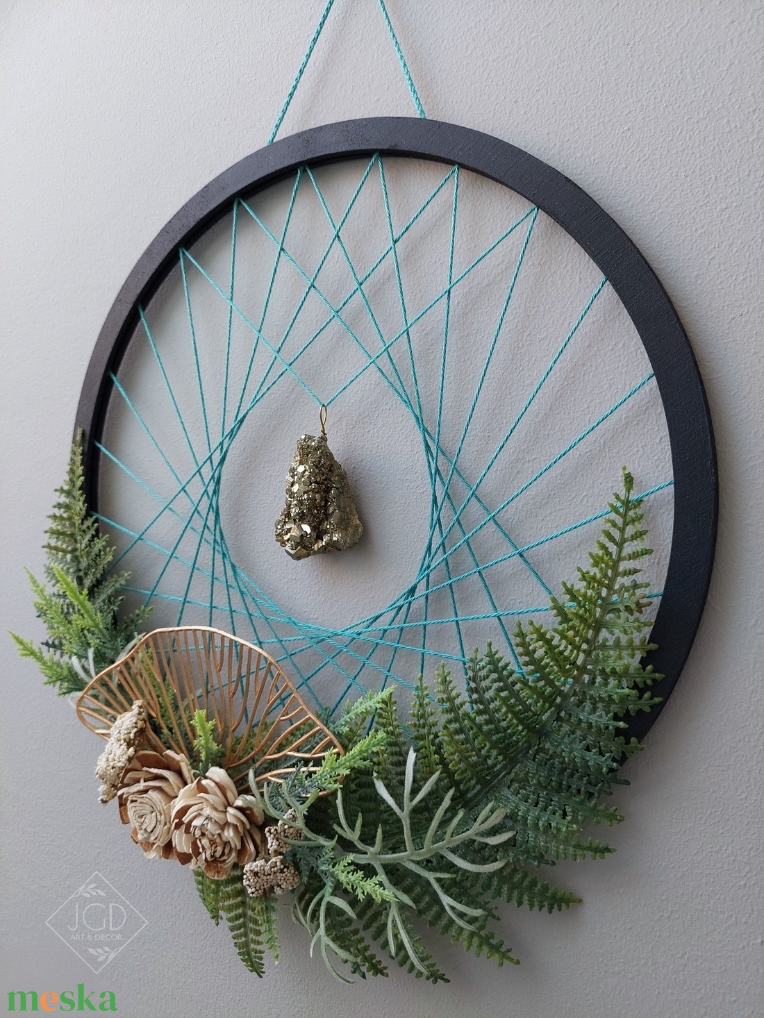 Páfrányos fali dekor pirittel - otthon & életmód - dekoráció - fali és függő dekoráció - falra akasztható dekor - Meska.hu