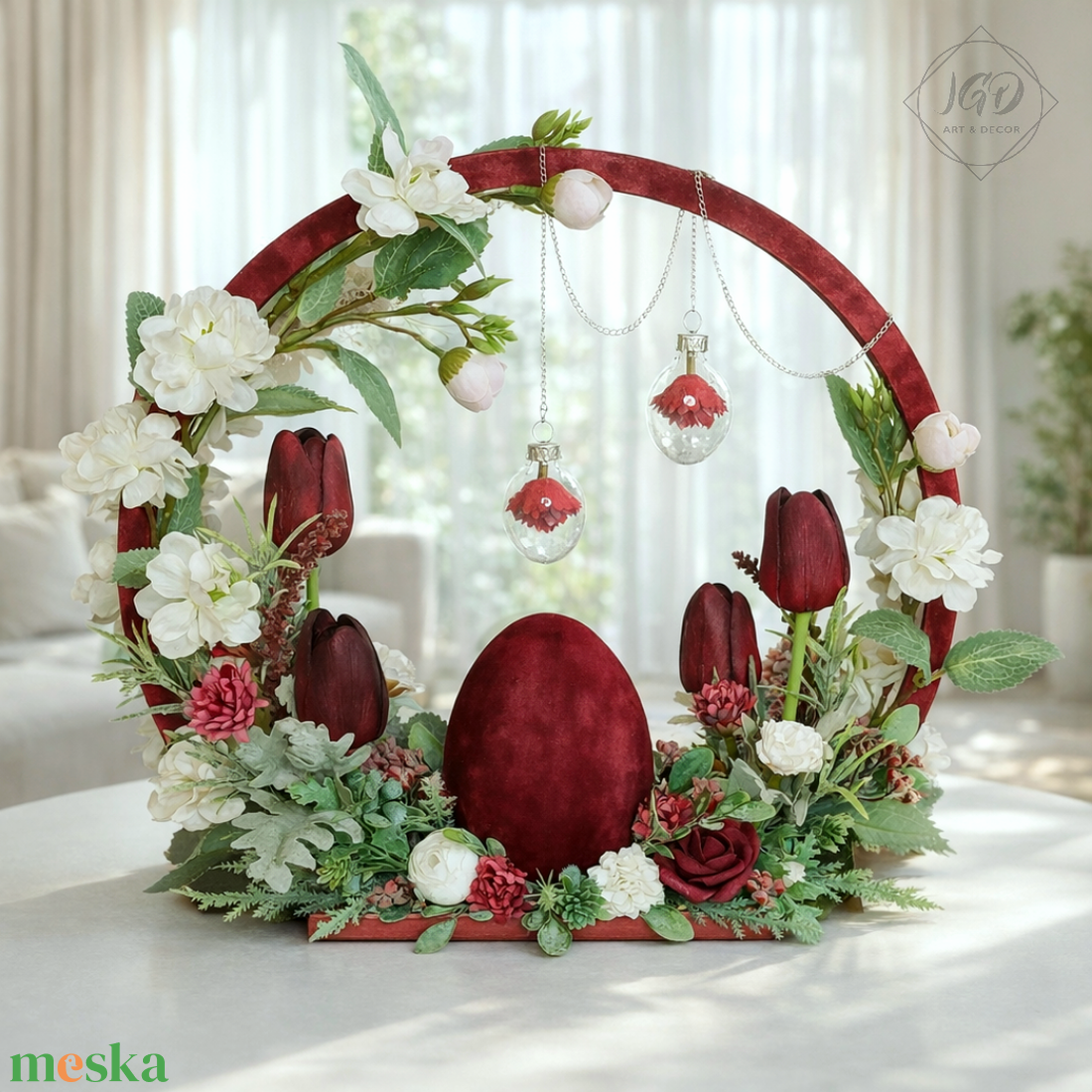 Fehér-bordó Húsvét - otthon & életmód - dekoráció - asztal és polc dekoráció - asztaldísz - Meska.hu