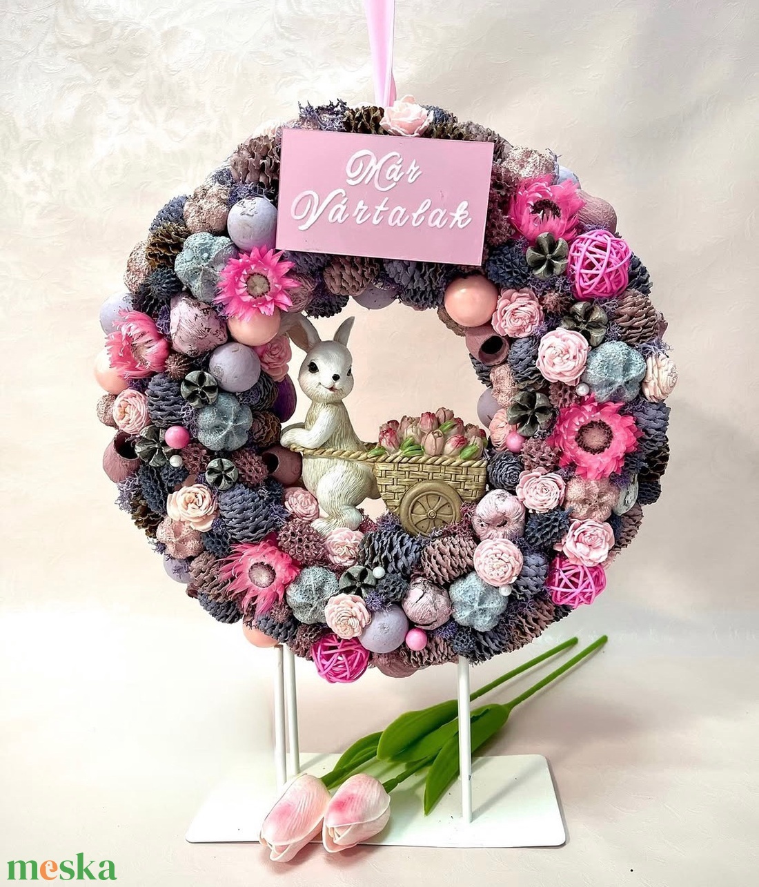 Tavaszi kopogtató nyuszival - otthon & életmód - dekoráció - ajtó- és ablak dekoráció - ajtódísz & kopogtató - Meska.hu