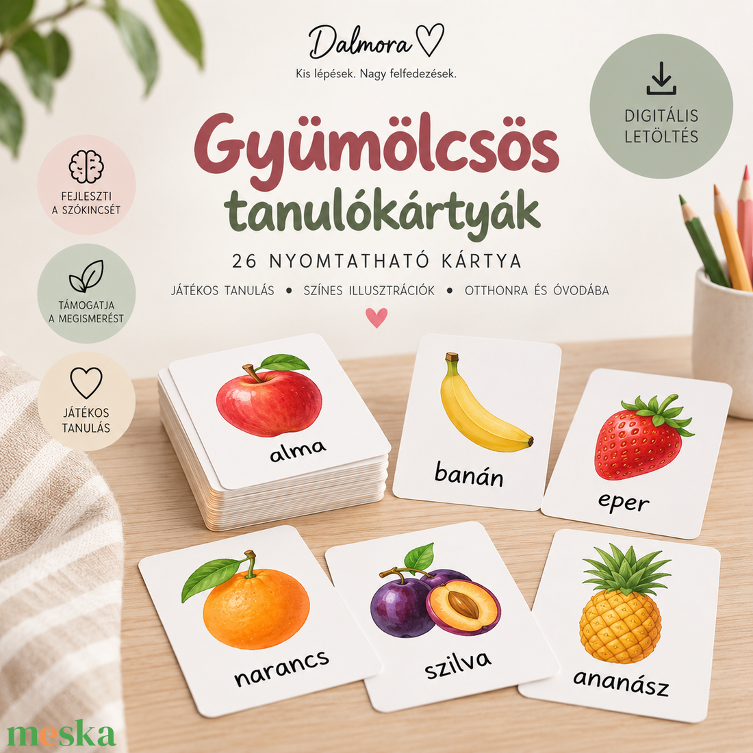 Gyümölcsös tanulókártyák � nyomtatható, PDF - játék & sport - táblajáték és kártyajáték - kártya - Meska.hu