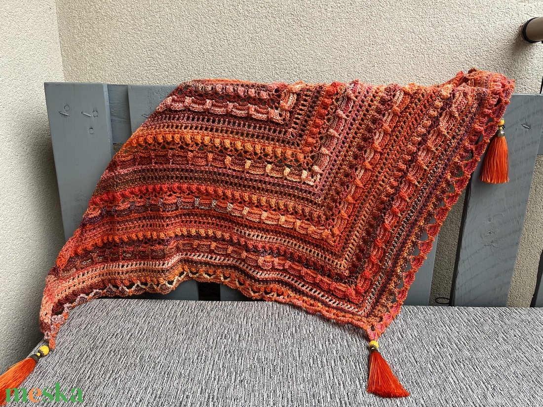 Narancssárga horgolt kendő - ruha & divat - sál, sapka, kendő - vállkendő - Meska.hu