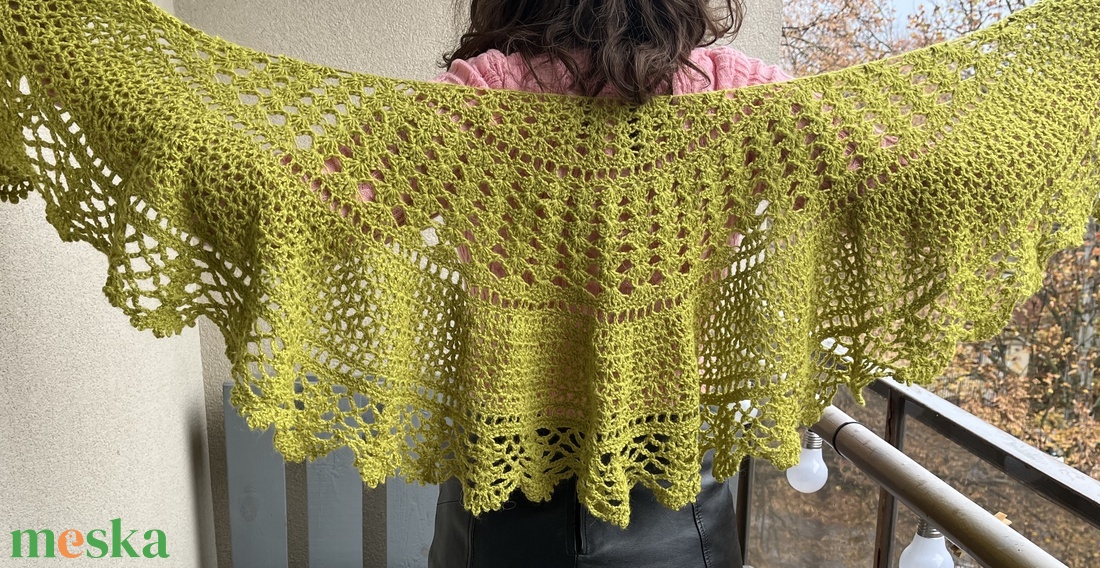 Lime zöld horgolt kendő és barett - ruha & divat - sál, sapka, kendő - sapka & sál szett - Meska.hu