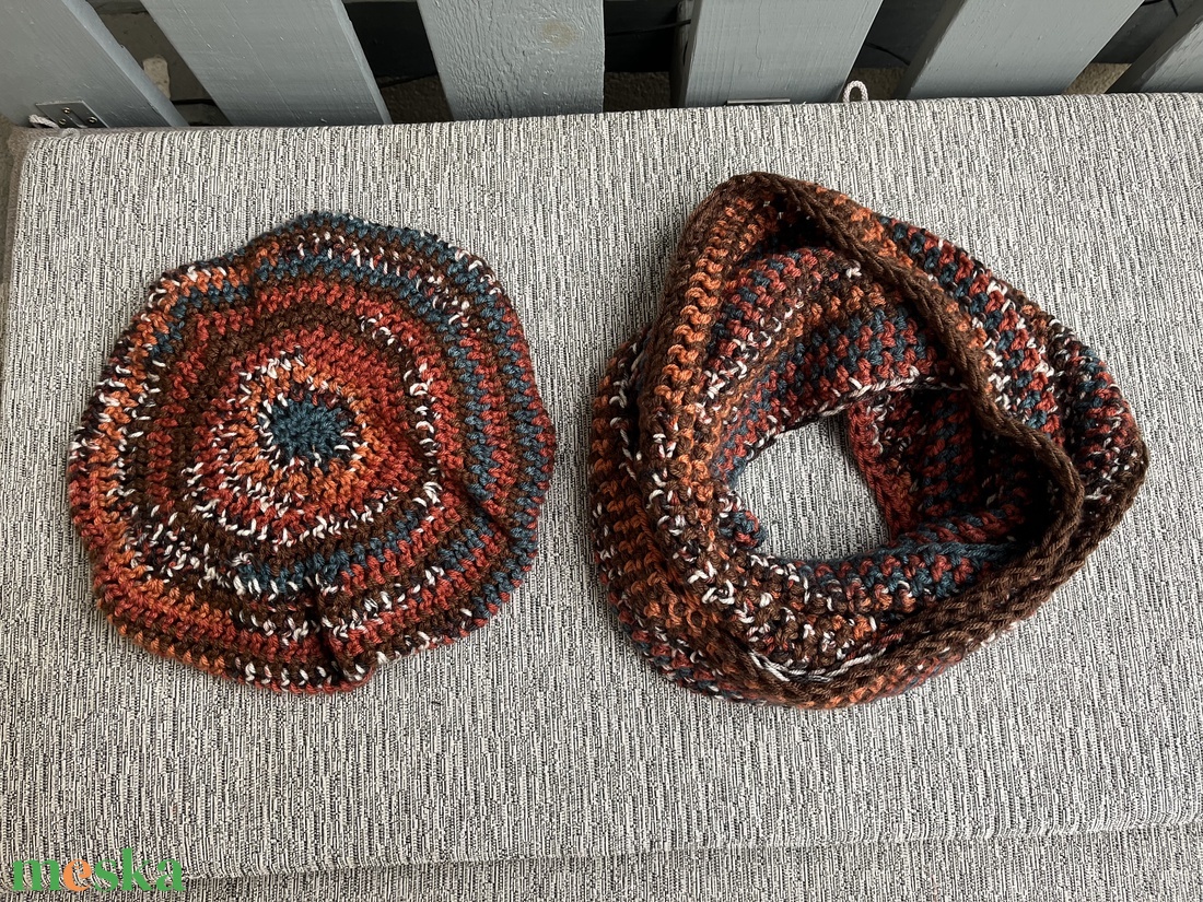 Barna-türkiz sapka-sál szett - ruha & divat - sál, sapka, kendő - sapka & sál szett - Meska.hu