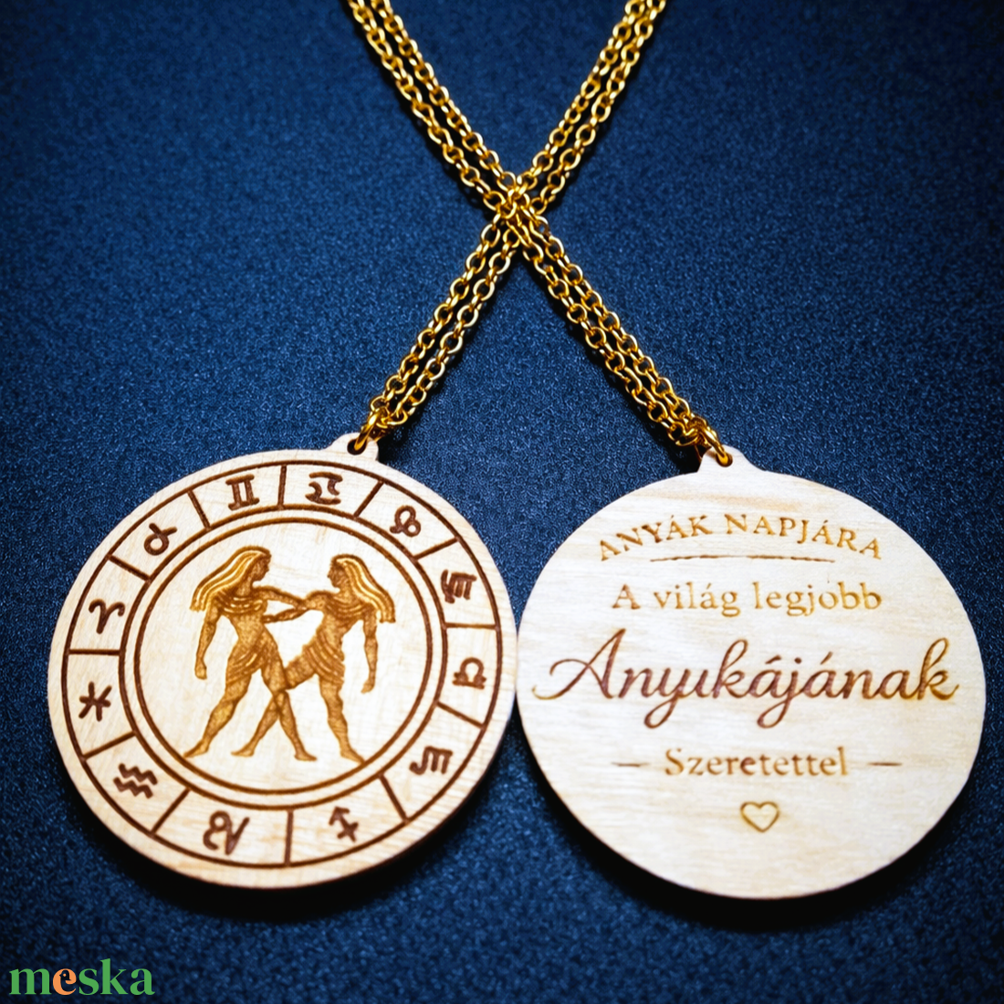 Anyák napi horoszkópos nyaklánc � Ikrek medál, 18K aranyozott nemesacél lánccal - ékszer - nyaklánc - medálos nyaklánc - Meska.hu