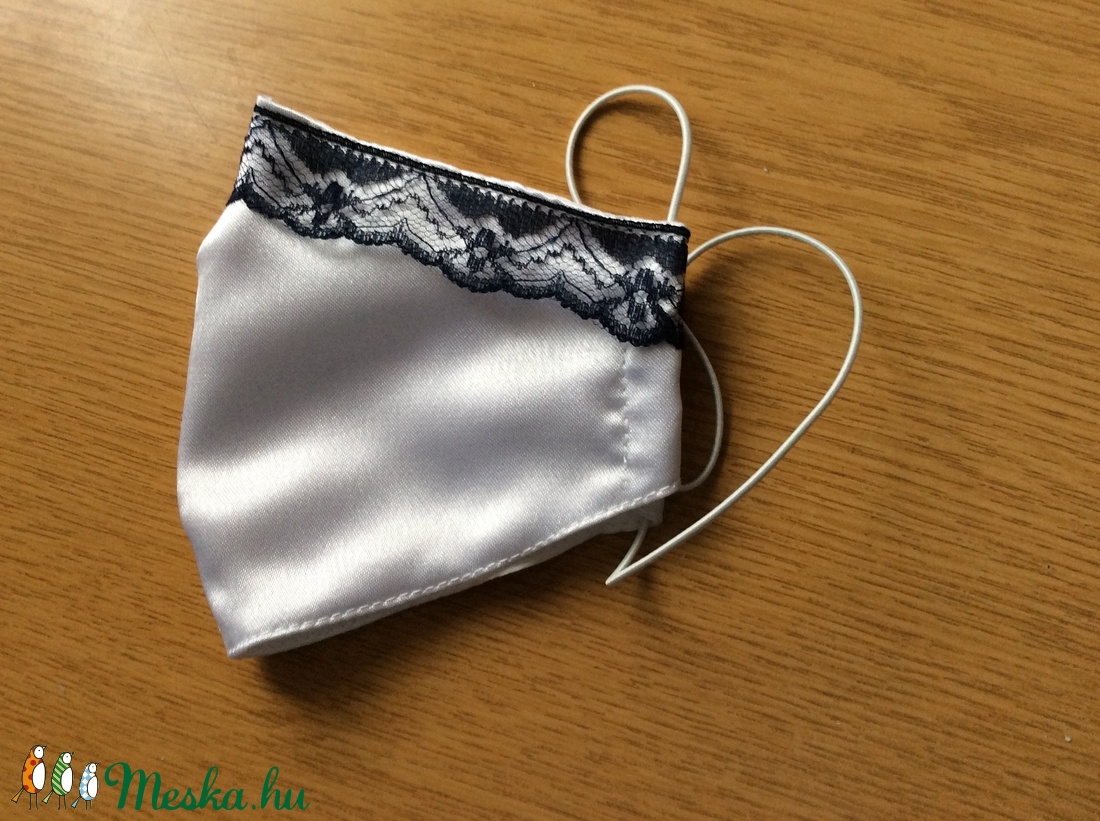 Szatén fehér,sötétkék csipkés maszk - női - női - Meska.hu