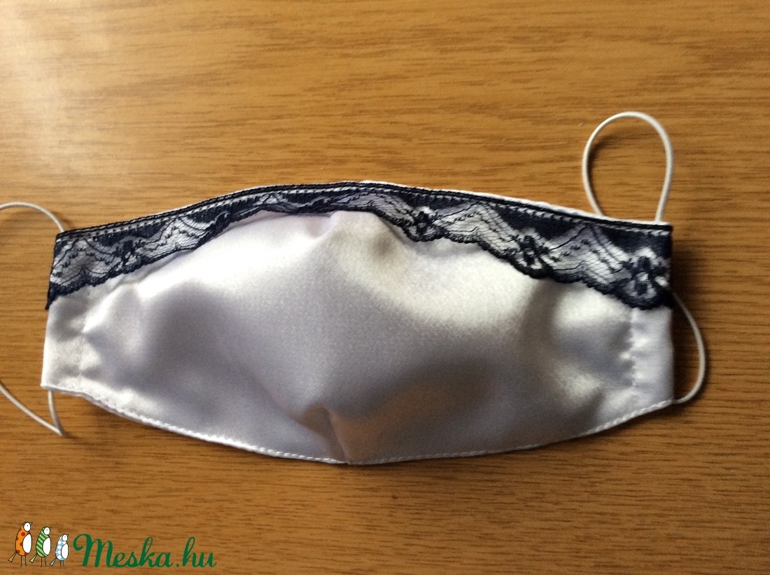 Szatén fehér,sötétkék csipkés maszk - női - női - Meska.hu