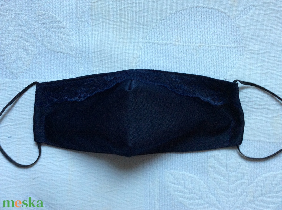 Szatén sötétkék,s.kékcsipkés maszk - ruha & divat - maszk, arcmaszk - női - Meska.hu