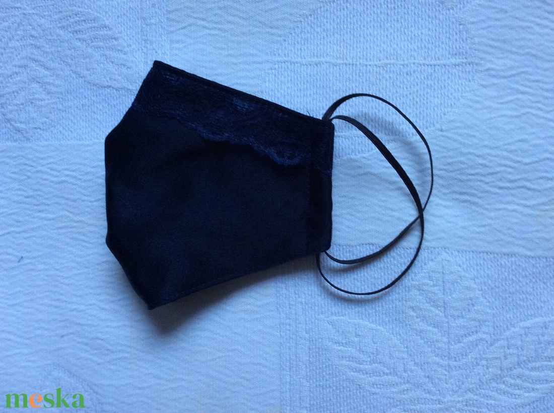 Szatén sötétkék,s.kékcsipkés maszk - ruha & divat - maszk, arcmaszk - női - Meska.hu