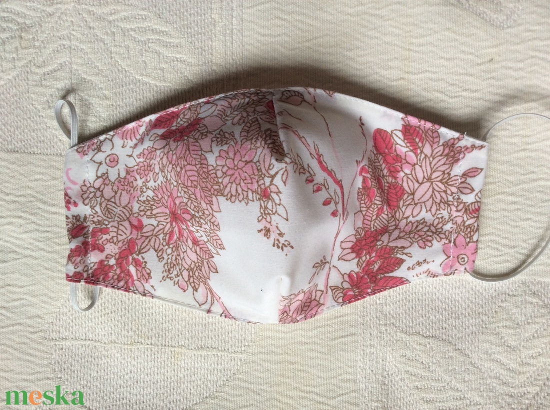 Pinkvirágos textil maszk - ruha & divat - maszk, arcmaszk - női - Meska.hu
