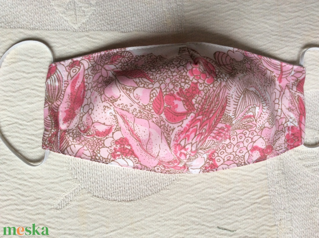 Pinkvirágos textil maszk - ruha & divat - maszk, arcmaszk - női - Meska.hu