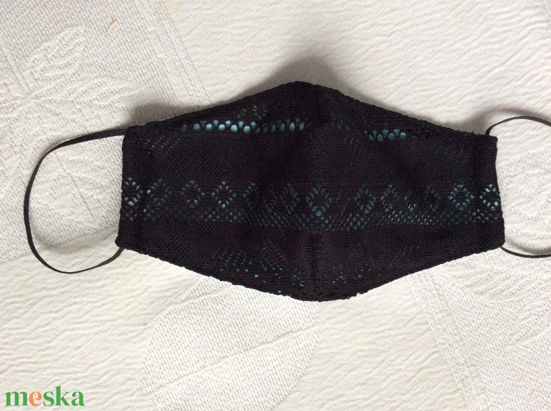 Világoskék-feketecsipkés maszk  - ruha & divat - maszk, arcmaszk - női - Meska.hu