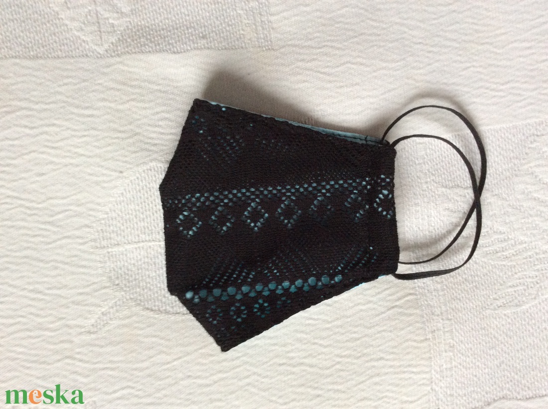 Világoskék-feketecsipkés maszk  - ruha & divat - maszk, arcmaszk - női - Meska.hu