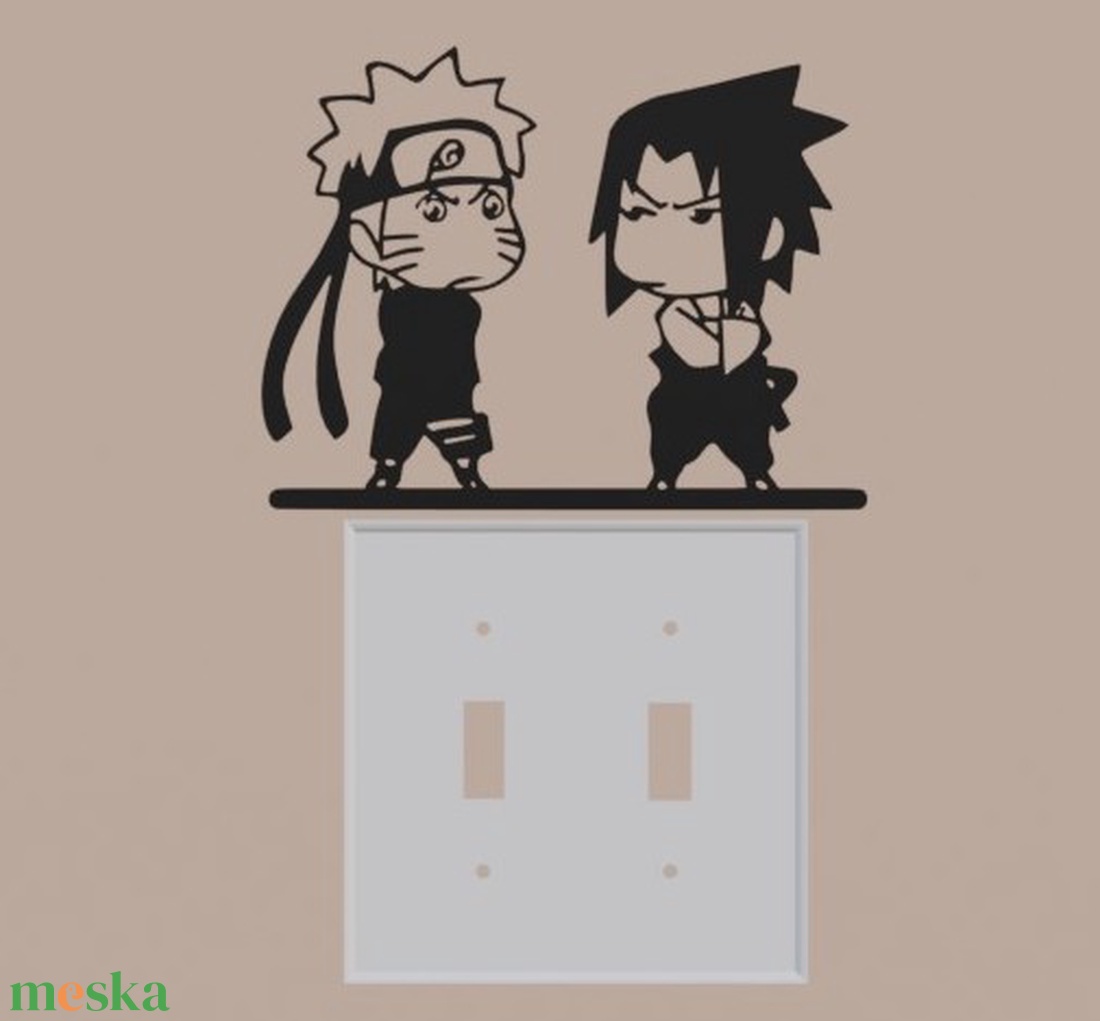 Naruto és Sasuke páros kapcsolódísz  3D nyomtatott, PLA, kb. 67 cm, játékos villanykapcsoló dekoráció - otthon & életmód - dekoráció - fali és függő dekoráció - falra akasztható dekor - Meska.hu