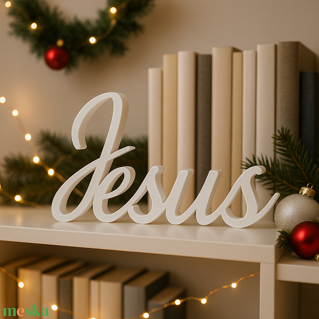 Jesus felirat  fehér PLA, modern karácsonyi dekoráció polcra, ajándékba - karácsony - karácsonyi lakásdekoráció - karácsonyi lakásdíszek - Meska.hu