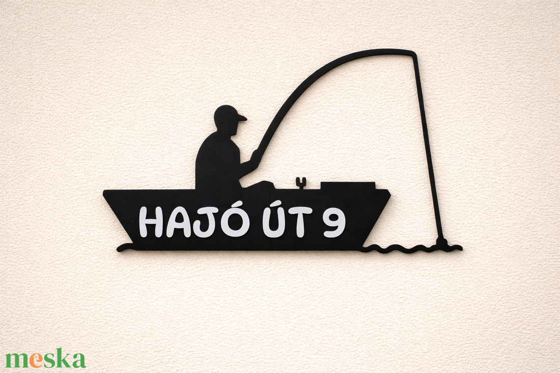 Horgász csónak alakú motívummal házszámtábla - Egyedi 3D nyomtatott horgászós házszám - otthon & életmód - ház & kert - házszám - Meska.hu