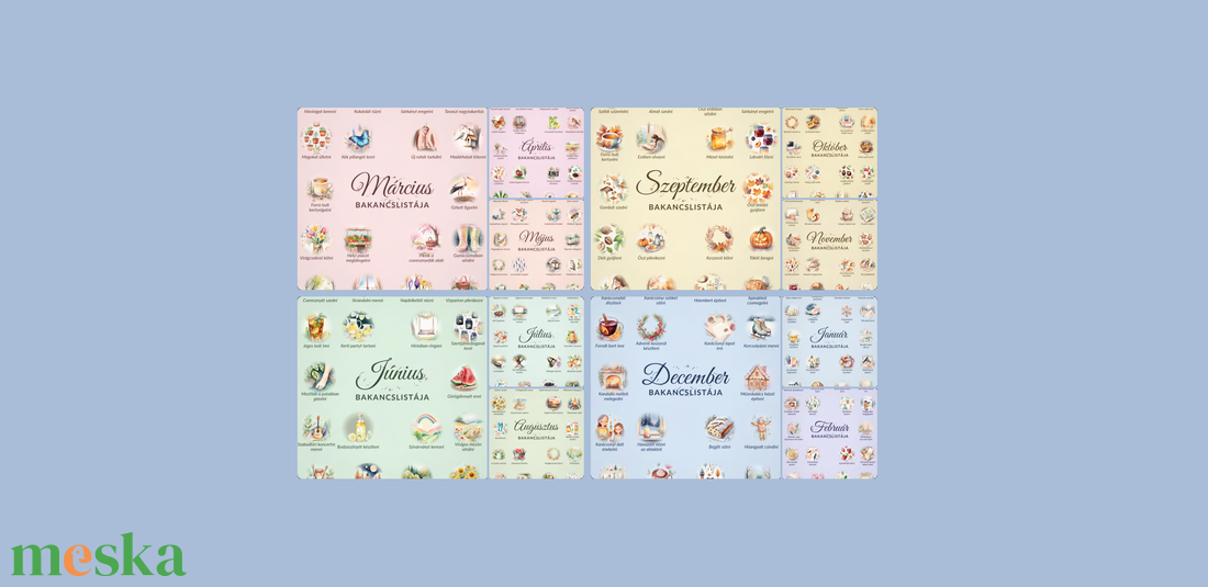 12 Hónapos Bakancslista Gyűjtemény - Nyomtatható A4 PNG - Akvarell Illusztrációk - otthon & életmód - papír, írószer - naptár & tervező - Meska.hu