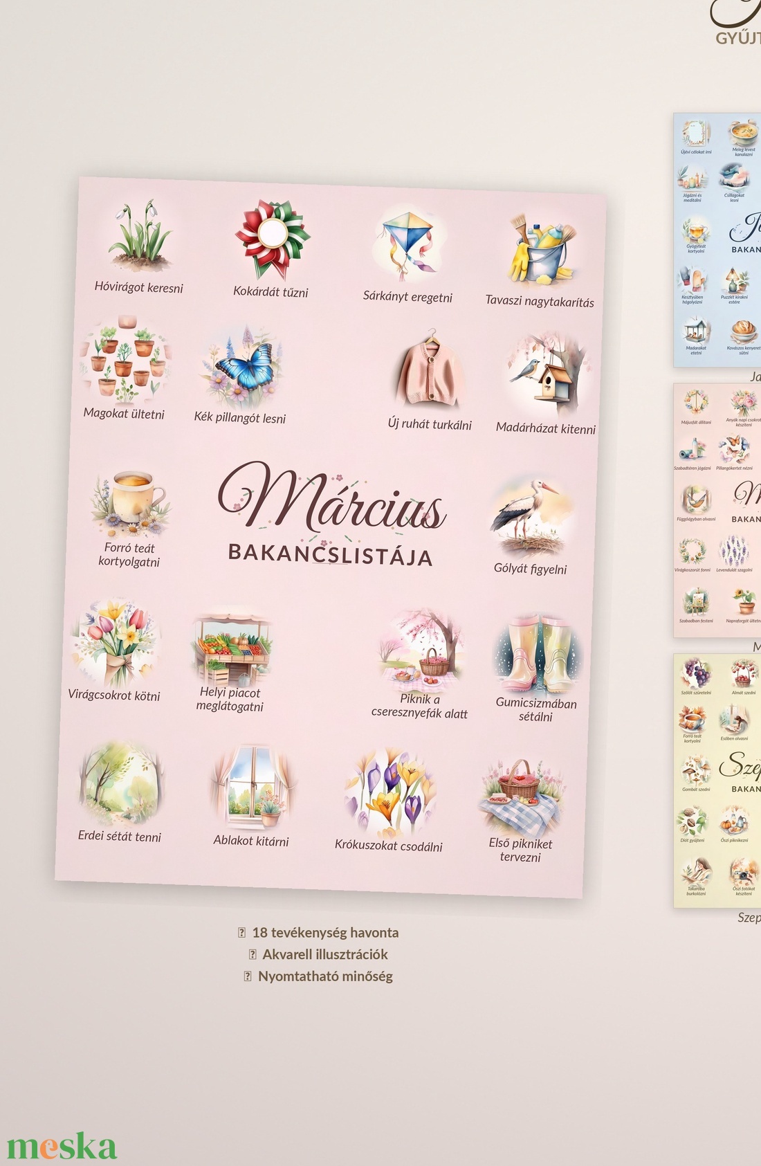 12 Hónapos Bakancslista Gyűjtemény - Nyomtatható A4 PNG - Akvarell Illusztrációk - otthon & életmód - papír, írószer - naptár & tervező - Meska.hu