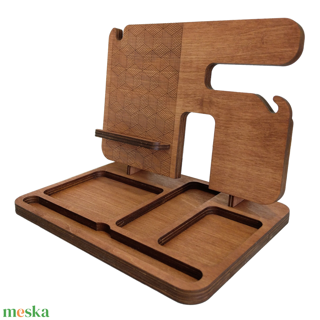 Asztali rendező geometriai mintával (kockák) - világosbarna / rusztikus dió színben - otthon & életmód - tárolás & rendszerezés - íróasztali tároló - Meska.hu